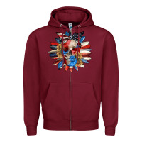 Burgundy 4th of July sunflower skull 4th of july Zipper Hoodie - CowGirlArtShop