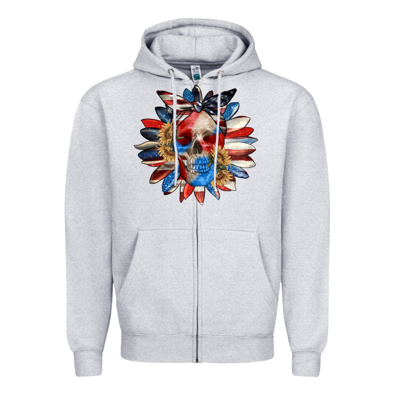 4th Of July Sunflower Skull 4th Of July Zipper Hoodie by CowGirlArtShop | Teevron
