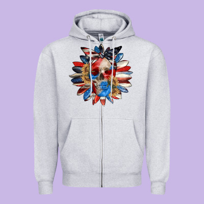 4th Of July Sunflower Skull 4th Of July Zipper Hoodie Designed By Cowgirlartshop