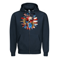 Navy 4th of July sunflower skull 4th of july Zipper Hoodie - CowGirlArtShop