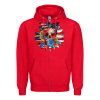 Red 4th of July sunflower skull 4th of july Zipper Hoodie - CowGirlArtShop