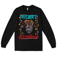 Black merry christmas highland calf baby cow Long Sleeve Tee - RanaPortraitStore