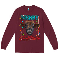 Burgundy merry christmas highland calf baby cow Long Sleeve Tee - RanaPortraitStore