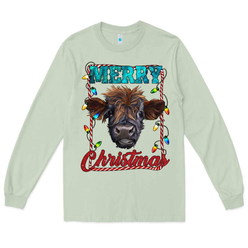 Merry Christmas Highland Calf Baby Cow Long Sleeve Tee by RanaPortraitStore | Teevron