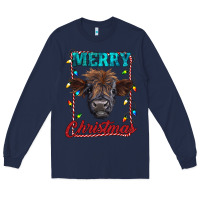 Navy merry christmas highland calf baby cow Long Sleeve Tee - RanaPortraitStore