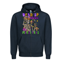 Navy bead up bitches it's mardi gras skeleton Zipper Hoodie - FaDigitalArtStudio