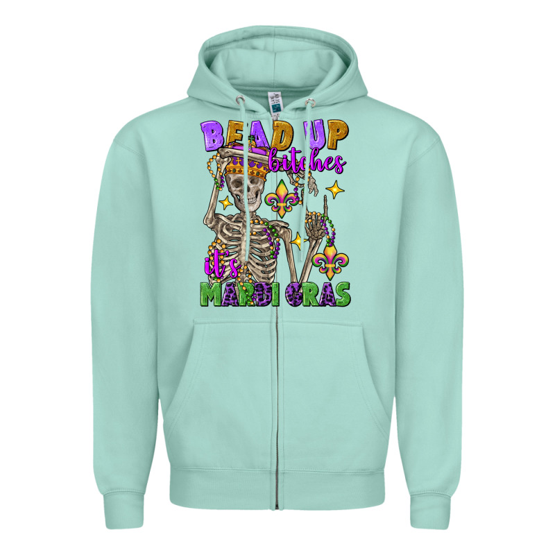 Bead Up Bitches It's Mardi Gras Skeleton Zipper Hoodie by FaDigitalArtStudio | Teevron