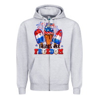Heather Grey 4th of July ice creams tastes like freedom Zipper Hoodie - Neo Western