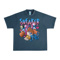 Midnight Navy Sneaker girl afro woman Urban Heavy Tee - RanaPortraitStore