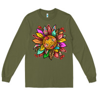 Army Green strawberry sunflower Long Sleeve Tee - texasbilliewilder