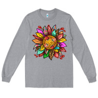 Heather Grey strawberry sunflower Long Sleeve Tee - texasbilliewilder