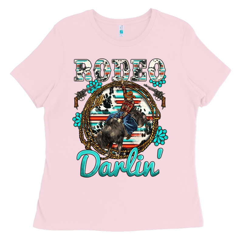 Western Rodeo Darlin' Bullfighter Serape Cowhide Turquoise Gemstones Ladies Tee by BarkalooDesign | Teevron