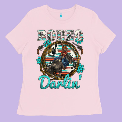 Western Rodeo Darlin' Bullfighter Serape Cowhide Turquoise Gemstones Ladies Tee Designed By Barkaloodesign