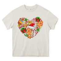 Cream love Christmas  heart Heavy Core Tee - CowhideDigitalArt