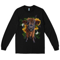 Black highland cow with sunflower Long Sleeve Tee - RanaPortraitStore
