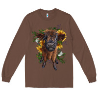 Chestnut highland cow with sunflower Long Sleeve Tee - RanaPortraitStore