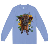 Colony Blue highland cow with sunflower Long Sleeve Tee - RanaPortraitStore