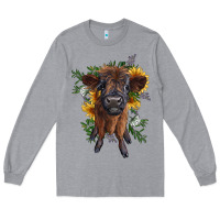 Heather Grey highland cow with sunflower Long Sleeve Tee - RanaPortraitStore
