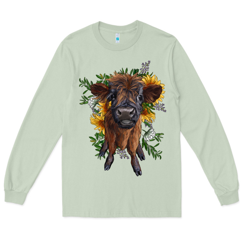 Highland Cow With Sunflower Long Sleeve Tee by RanaPortraitStore | Teevron