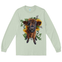 Matcha highland cow with sunflower Long Sleeve Tee - RanaPortraitStore