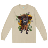 Mushroom highland cow with sunflower Long Sleeve Tee - RanaPortraitStore