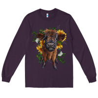 Plum highland cow with sunflower Long Sleeve Tee - RanaPortraitStore