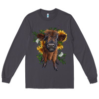 Smoke highland cow with sunflower Long Sleeve Tee - RanaPortraitStore