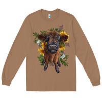 Toasted Coconut highland cow with sunflower Long Sleeve Tee - RanaPortraitStore