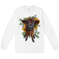 White highland cow with sunflower Long Sleeve Tee - RanaPortraitStore
