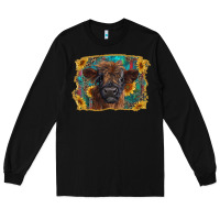 Black highland cow calf with western background Long Sleeve Tee - RanaPortraitStore