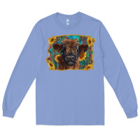 Colony Blue highland cow calf with western background Long Sleeve Tee - RanaPortraitStore