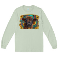 Matcha highland cow calf with western background Long Sleeve Tee - RanaPortraitStore