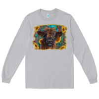 Moon Dust highland cow calf with western background Long Sleeve Tee - RanaPortraitStore