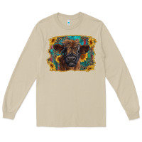 Mushroom highland cow calf with western background Long Sleeve Tee - RanaPortraitStore