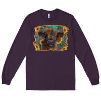 Plum highland cow calf with western background Long Sleeve Tee - RanaPortraitStore
