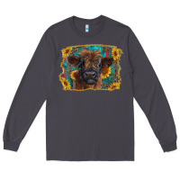 Smoke highland cow calf with western background Long Sleeve Tee - RanaPortraitStore
