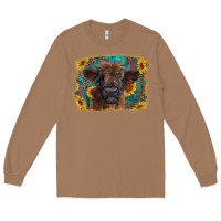 Toasted Coconut highland cow calf with western background Long Sleeve Tee - RanaPortraitStore
