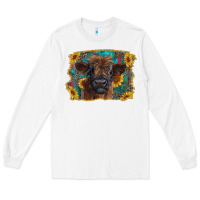 White highland cow calf with western background Long Sleeve Tee - RanaPortraitStore