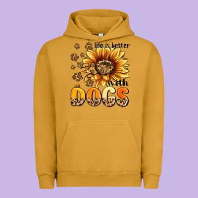 Life Is Better With Dogs Sunflower Urban Hoodie Designed By Maliassmallbusiness