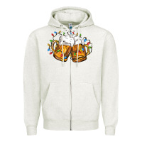 Oatmeal Heather beer with christmas lights Zipper Hoodie - FaDigitalArtStudio