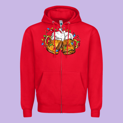 Beer With Christmas Lights Zipper Hoodie Designed By Fadigitalartstudio