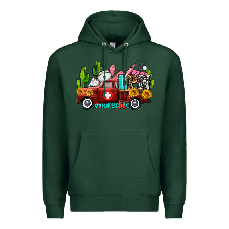 Lpn Nurse Truck With Cactus And Sunflowers Premium Hoodie by AdoDesignShop | Teevron