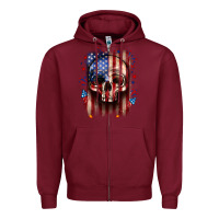 Burgundy 4th of July skull American flag Zipper Hoodie - Neo Western