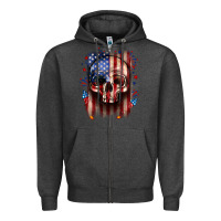 Charcoal Heather 4th of July skull American flag Zipper Hoodie - Neo Western