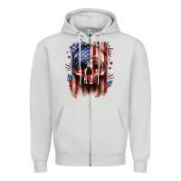 Dove Grey 4th of July skull American flag Zipper Hoodie - Neo Western