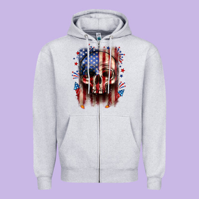 4th Of July Skull American Flag Zipper Hoodie Designed By Neo Western