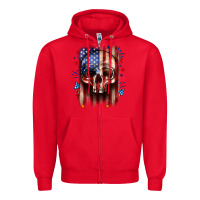 Red 4th of July skull American flag Zipper Hoodie - Neo Western