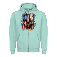 Seafoam 4th of July skull American flag Zipper Hoodie - Neo Western