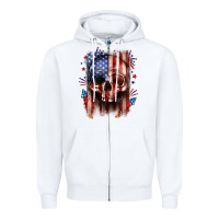 White 4th of July skull American flag Zipper Hoodie - Neo Western