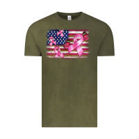 Vintage Olive breast cancer american flag background Vintage Tee - BarkalooDesign